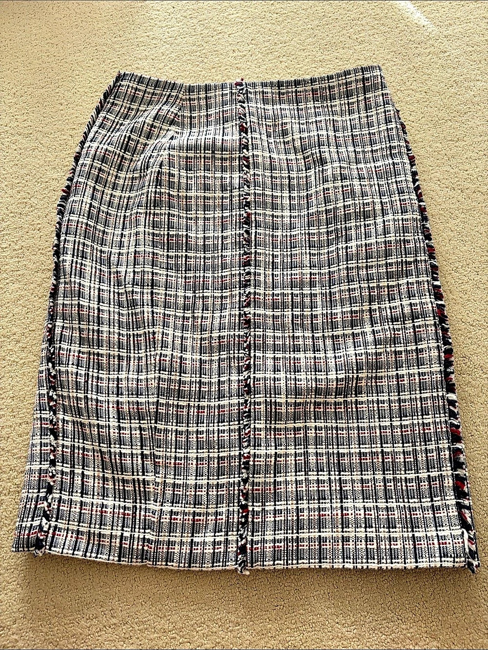 J.Crew Plaid Tweed Fringe Pencil Skirt Size 4